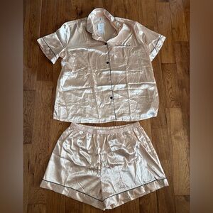 Satin Pajama Set in Cream / Pink